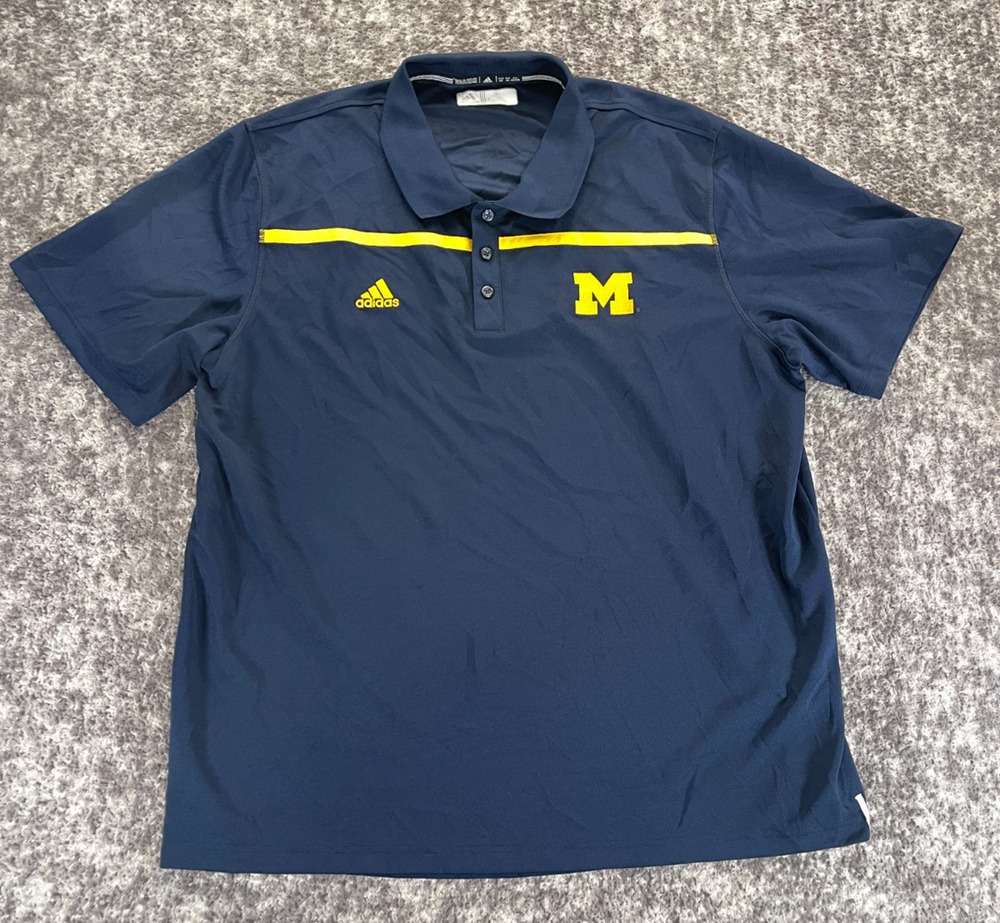 Adidas University of Michigan Wolverines Polo Shirt Men's 2XL Blue Yellow NCAA